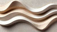 Elegant wavy lines in neutral beige and white tones create soft flowing abstract pattern with gentle shadows and textured surface, suitable for modern interior design backgrounds.