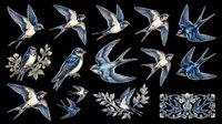 Swallows and swifts isolated on transparent background, ready for t-shirt design, clipart, stickers, sublimation and print-on-demand projects.