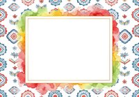 Watercolor frame with colorful gradient wash and ornamental folk pattern border, isolated on white background for greeting cards, invitations, and design projects.