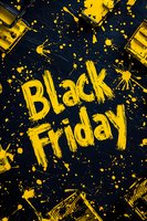 Yellow paint splatter text spelling Black Friday on dark background with artistic splatters and drips creates dynamic seasonal sale announcement.