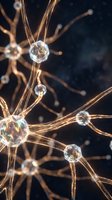Golden neural network connections with glowing synapses and transparent nodes on dark background for medical education and neuroscience research presentations.