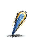 Artistic sketch of location pin marker in blue and yellow colors with dynamic scribble effect on white isolated background, suitable for maps and navigation design.