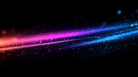 Vibrant light trails with glowing particles in motion against black background, featuring dynamic blue, purple and red colors streaming with sparkle effects.