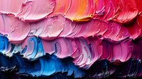Vibrant oil paint texture with thick brushstrokes in pink, blue and purple hues creating dynamic abstract waves and movement on canvas, macro photography closeup.