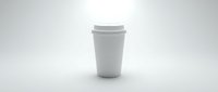 Blank white disposable coffee cup with lid on neutral background for branding and packaging mockup projects.
