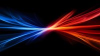 Dynamic abstract light streams in vibrant red and blue colors collide and merge against black background creating energetic motion effect for technology or power concepts.