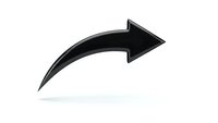 Black curved arrow pointing right isolated on white background for graphic design, presentations, and business concepts.