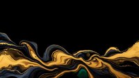Abstract liquid gold and black marble waves flowing horizontally across dark background creating luxurious fluid motion for premium design projects.