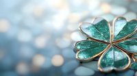 Green glass four-leaf clover charm with golden edges on soft bokeh background symbolizing luck, fortune and Irish heritage for St. Patrick's Day celebrations.