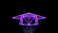 Neon glowing geometric graduation cap with triangular facets on dark background, suitable for education, technology, and learning-themed designs.
