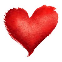 Red watercolor heart with textured brush strokes on white background for romantic designs, Valentine's Day cards, love themes and wedding invitations.
