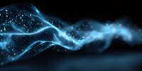 Glowing blue digital wave with luminous particles flowing against dark background for technology and data visualization concepts.