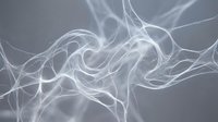 Abstract white smoke swirls and flowing curves create elegant ethereal patterns against gray background for modern design projects.