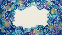 Ornate swirling cloud frame in blue and gold tones with empty center space for text or design elements on light background.