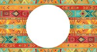 Colorful tribal geometric pattern with circular white space for text or design overlay, featuring warm earth tones and traditional motifs for backgrounds and branding.