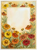 Vintage floral frame with colorful wildflowers and blank center space for text or design elements, botanical border illustration with autumn blooms.