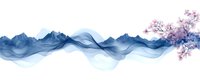 Ethereal blue smoke waves form mountain silhouettes with delicate cherry blossom branch overlay, creating dreamy abstract landscape composition for wall art and design.