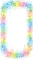 Colorful watercolor frame with doodle icons on white background for children designs, invitations, cards and creative projects.