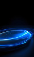 Glowing blue light trails form dynamic spiral curves against dark background, creating futuristic motion effect for technology and innovation concepts.