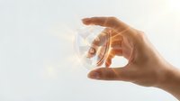 Hand holding transparent light bulb with warm glow against soft background symbolizing innovation creativity and bright ideas for business concepts.