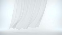 White sheer curtain fabric flowing gently in soft natural light creating elegant home interior atmosphere for modern living room decoration.