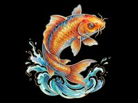 Colorful koi fish jumping through stylized water waves, isolated on transparent background. Ready for t-shirt designs, clipart, stickers, sublimation, and print-on-demand products.
