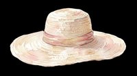 Straw sun hat with pink ribbon band, isolated on transparent background. Ready for clipart, t-shirt design, print-on-demand products, stickers, and sublimation projects.