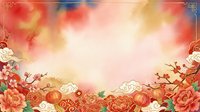 Festive red and gold floral border with lanterns and roses on warm gradient background, suitable for lunar new year celebrations, greeting cards, and holiday designs.