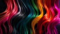 Vibrant multicolored wavy strands flow against dark background creating dynamic abstract pattern with fluid motion effect. Artistic design for creative projects.