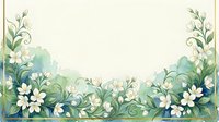 Watercolor floral border frame with white flowers and green leaves on cream background for wedding invitations, greeting cards and decorative designs.