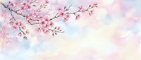 Watercolor cherry blossom branch with pink sakura flowers on a soft pastel background, perfect for spring banners, cards, and wedding designs.