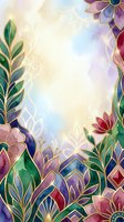 Ornamental floral frame with watercolor flowers and golden leaf borders on soft pastel background, isolated on white space for greeting cards, invitations, and design projects.