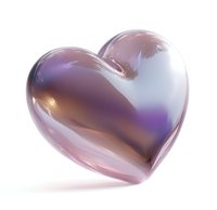 Glossy translucent heart shape with smooth gradient colors from purple to pink, featuring soft reflections and highlights on white background, suitable for romantic designs.