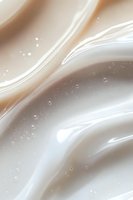 Flowing abstract waves in soft beige and white tones with delicate water drops create an elegant background for luxury cosmetic and wellness designs.