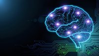 Digital brain with glowing neural networks and circuit board connections on dark background for artificial intelligence and technology concepts.