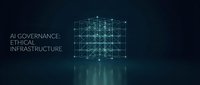 AI governance ethical infrastructure with digital network lattice structure and glowing nodes on dark background, suitable for technology, business, and corporate presentations.