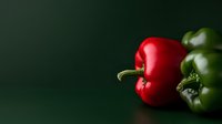 Red and green bell peppers on dark background with dramatic lighting and copy space, fresh organic produce for healthy cooking and food photography.