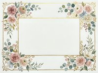 Vintage floral frame with roses, eucalyptus, and ornamental scrolls on cream background. Isolated design element suitable for invitations, certificates, and decorative projects.
