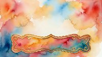 Watercolor painted ornamental banner with vibrant red, yellow, and blue splashes on white background, isolated design element for decorative projects and creative layouts.