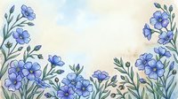 Watercolor blue flowers with green stems and leaves arranged on cream background, isolated botanical illustration suitable for greeting cards, invitations, and design projects.