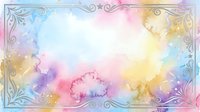 Watercolor rainbow gradient background with ornate decorative border frame in pastel colors for wedding invitations and greeting cards.
