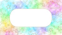 Pastel rainbow watercolor background with white oval frame, stars, clouds and celestial elements for baby shower, nursery decor and greeting cards.