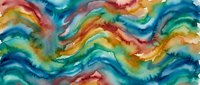 Vibrant watercolor waves in rainbow colors creating fluid abstract pattern. Colorful flowing brushstrokes blend seamlessly for artistic backgrounds and creative projects.