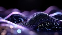 Abstract digital wave with glowing particles and purple lighting effects on dark background for technology presentations and futuristic designs.