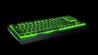Neon green mechanical gaming keyboard with black keys and dark base, isolated on transparent background, ready for t-shirt designs, clipart, stickers, and print-on-demand products.