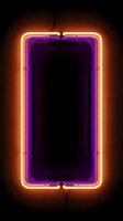 Neon glowing rectangular frame with orange and purple lights on dark background, isolated and ready for design use on signage, posters, and digital projects.
