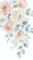 Watercolor roses and peonies in soft blush pink tones with eucalyptus leaves on white background for wedding invitations and feminine design projects.