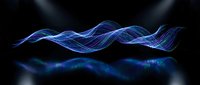 Blue digital wave flowing across dark background with glowing light effects and smooth curves for technology and data visualization projects.