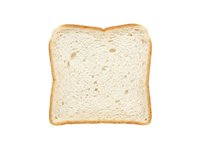 Slice of white bread with soft texture and golden crust, isolated on white background. Suitable for food, bakery, nutrition, and culinary design projects.