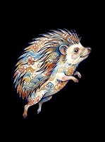 Decorative hedgehog with Japanese-style floral and wave patterns, isolated on transparent background, ready for stickers, t-shirt design, and print on demand.